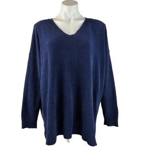 LAURIE FELT Soft Chenille V-neck Sweater 1X Purple Blue